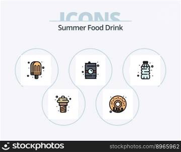 Summer Food Drink Line Filled Icon Pack 5 Icon Design. . food. drink. pizza. summer