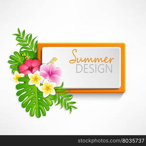 Summer frame with tropical flowers, vector illustration.