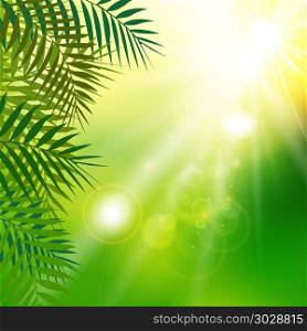 Summer fresh green leaves with sunlight on natural background. Vector illustration. Summer fresh green leaves with sunlight on natural background.