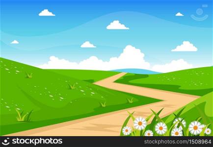 Summer Fresh Green Nature Field Land Sky Landscape Illustration