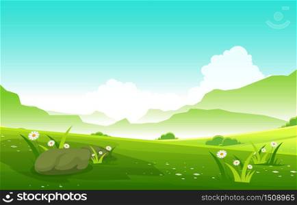Summer Fresh Green Nature Field Land Sky Landscape Illustration