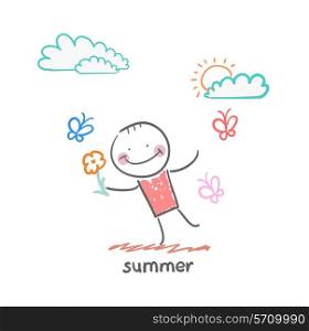 summer. Fun cartoon style illustration. The situation of life.