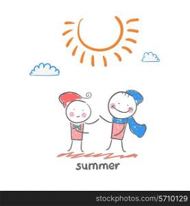 summer. Fun cartoon style illustration. The situation of life.