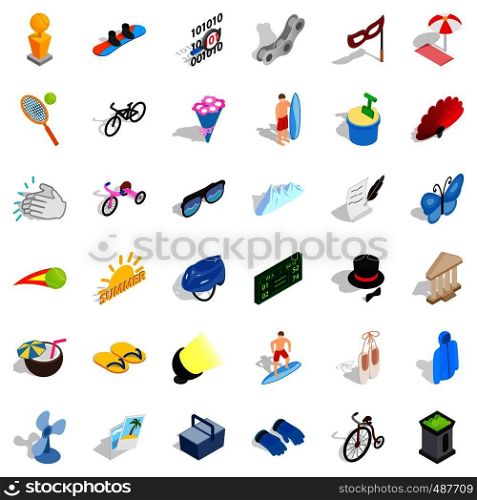 Summer game icons set. Isometric style of 36 summer game vector icons for web isolated on white background. Summer game icons set, isometric style