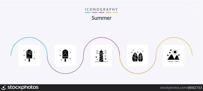 Summer Glyph 5 Icon Pack Including outdoor. landscape. sea. surfboard. summer