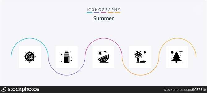 Summer Glyph 5 Icon Pack Including plant. beach. summer. vacation. fruit