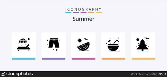 Summer Glyph 5 Icon Pack Including tree. nature. fruit. summer. coconut. Creative Icons Design