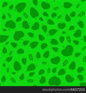 Summer Green Leaves Isolated on Green Background. Seamless Different Leaves Pattern. Summer Green Leaves