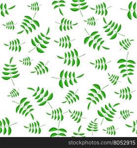 Summer Green Leaves Isolated on White Background. Seamless Different Leaves Pattern. Summer Green Leaves Seamless Pattern