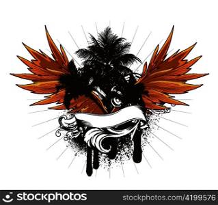 summer grunge emblem with palm trees vector illustration