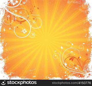 summer grunge floral background with rays