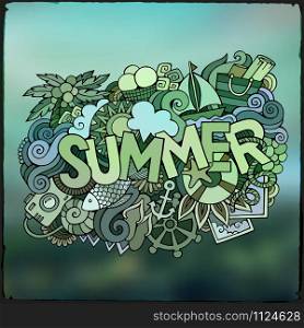 Summer hand lettering and doodles elements. Vector blurred illustration. Summer hand lettering and doodles elements. Vector blurred illus