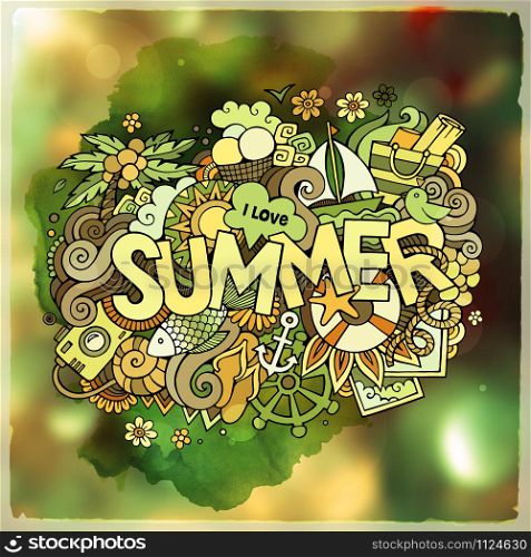 Summer hand lettering and doodles elements. Vector blurred illustration. Summer hand lettering and doodles elements. Vector blurred illus