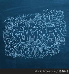 Summer hand lettering and doodles elements. Vector chalkboard illustration. Summer hand lettering and doodles elements. Vector chalkboard il