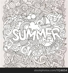 Summer hand lettering and doodles elements. Vector illustration