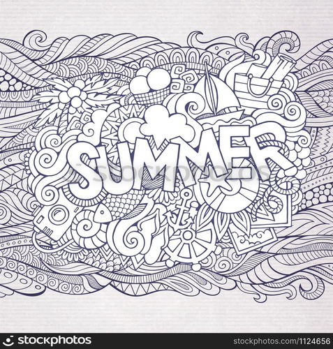 Summer hand lettering and doodles elements. Vector illustration