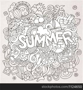 Summer hand lettering and doodles elements. Vector illustration. Doodles abstract decorative summer background