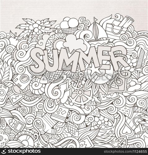 Summer hand lettering and doodles elements. Vector illustration. Doodles abstract decorative summer background