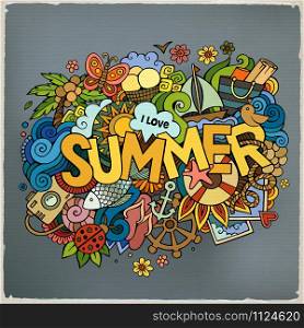 Summer hand lettering and doodles elements. Vector illustration. Summer hand lettering and doodles elements