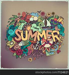 Summer hand lettering and doodles elements. Vector illustration. Summer hand lettering and doodles elements