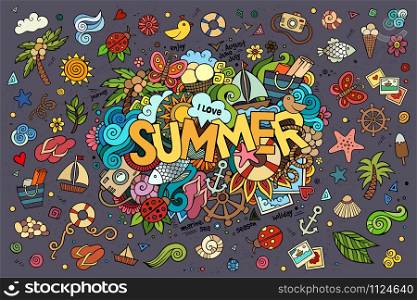 Summer hand lettering and doodles elements. Vector illustration . Summer hand lettering and doodles elements