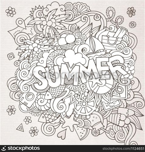 Summer hand lettering and doodles elements. Vector sketchy illustration . Summer hand lettering and doodles elements. Vector sketchy illus