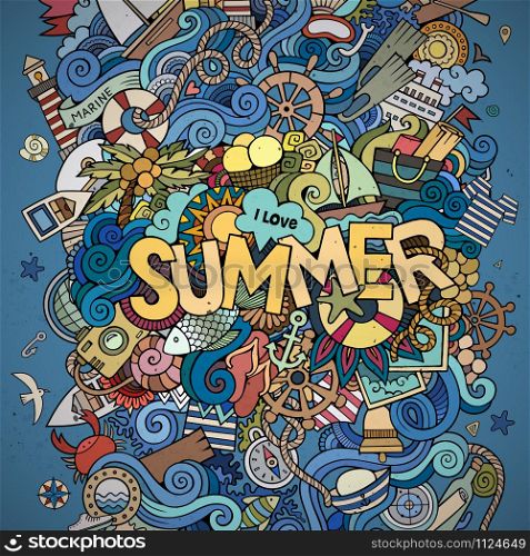 Summer hand lettering and doodles marine elements. Vector illustration. Summer hand lettering and doodles marine elements.