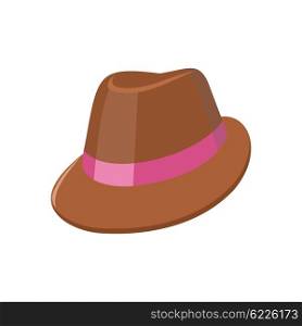 Summer Hat Isolated on White Background. Summer hat isolated on white background. Fashionable brown Panama hat with red ribbon for protection from sun and rain weather conditions. Garment for wearing on the head. Vector illustration