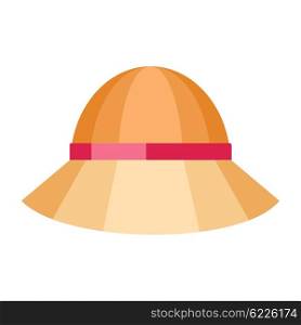 Summer Hat Isolated on White Background. Summer hat isolated on white background. Fashionable orange Panama hat with red ribbon for protection from sun and rain weather conditions. Garment for wearing on the head. Vector illustration