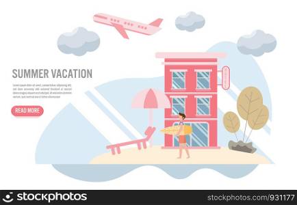 Summer holiday and travel concept with character.Creative flat design for web banner