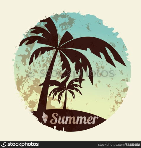 Summer holiday card with palm trees and flip flops, vector