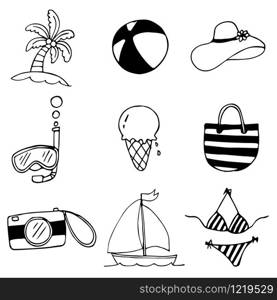 Summer holiday Doodles. Summer Icon Set.