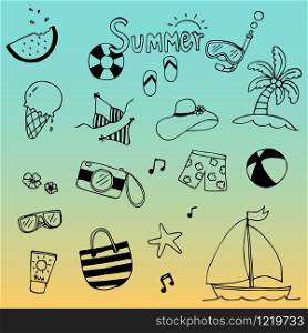 Summer holiday Doodles. Summer Icon Set.