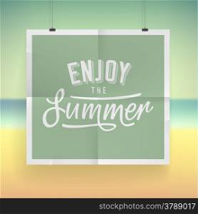 Summer holiday poster design on tropical beach background. Vector eps10.