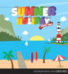 Summer holiday retro cartoon theme. Summer holiday retro cartoon theme vector art illustration