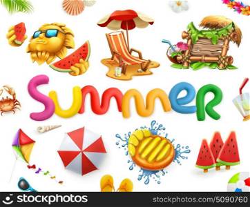 Summer holiday set. 3d vector icon