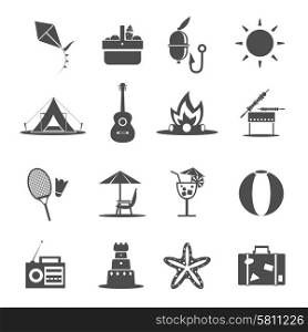 Summer holiday vacation and recreation icon black set isolated vector illustration. Summer Icon Black