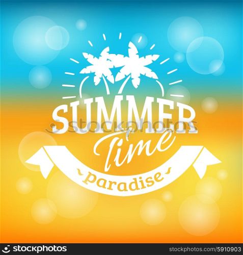 Summer holiday vacation background poster. Summer time vacation paradise travel agency advertisement background poster with sand beach and sea abstract vector illustration