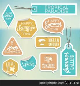 Summer holiday vacation stickers and labels design. Vector eps10.