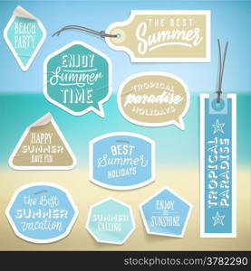 Summer holiday vacation stickers and labels design. Vector eps10.