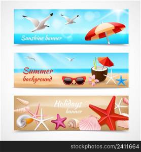 Summer holidays beach labels with seagull cocktail sea shell vector illustration
