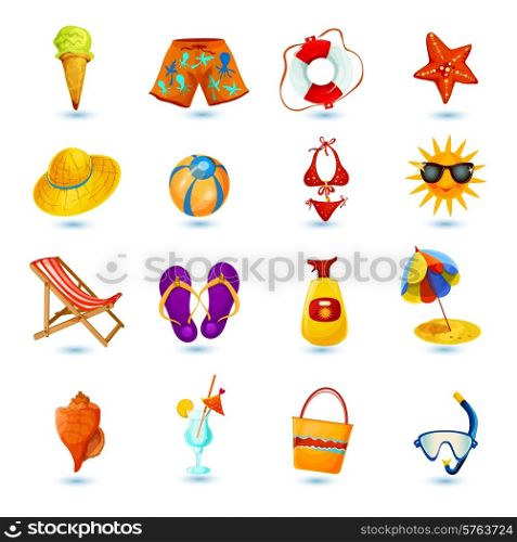 Summer holidays decorative icon set with ice cream shorts lifebelt sea star isolated vector illustration. Summer Holidays Icon Set
