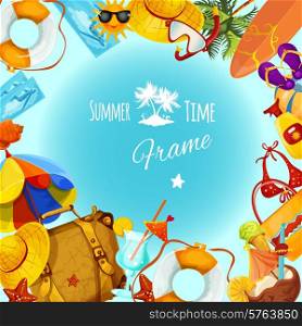 Summer holidays decorative postcard frame with travel and tourism elements vector illustration. Summer Holidays Frame