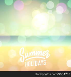 Summer holidays. Poster on tropical beach background. Vector eps10.