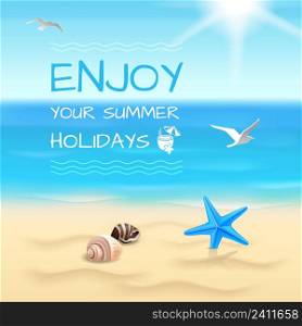 Summer holidays seaside beach background enjoy your summer holidays layout vector illustration