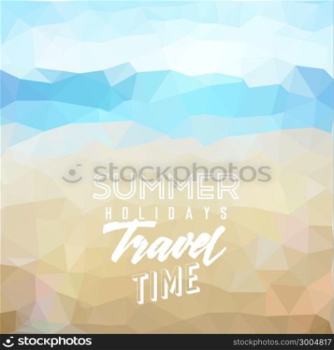 Summer holidays travel time. Poster on tropical beach background. Vector eps10.