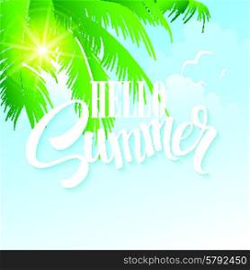 Summer holidays vector background with palm leaves and sea. Summer holidays vector background with palm leaves and sea EPS 10
