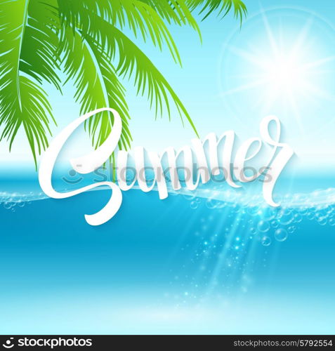 Summer holidays vector background with palm leaves and sea. Summer holidays vector background with palm leaves and sea EPS 10