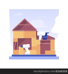 Summer house installation isolated concept vector illustration. Professional builders assembling panels for summer house, exterior works, residential construction, private house vector concept.. Summer house installation isolated concept vector illustration.