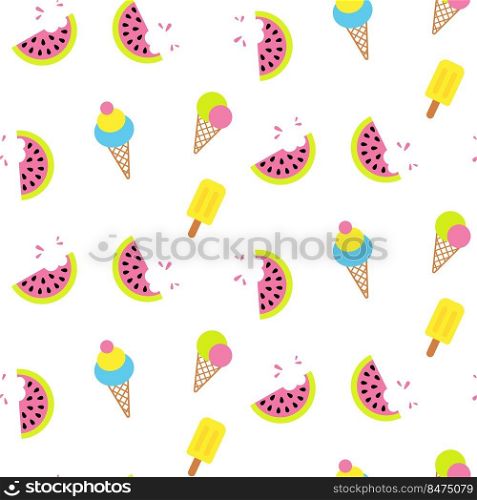 Summer Ice cream and watermelon seamless pattern. Summer juicy background design. Summer Ice cream and watermelon seamless pattern. Summer juicy background design.